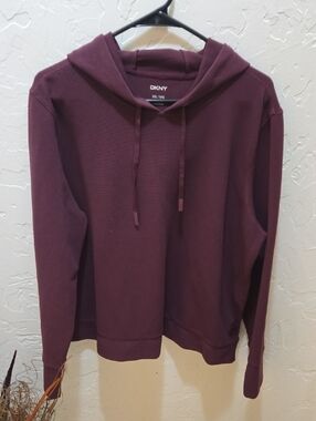 DKNY Women's Burgundy Hooded Pullover Sweatshirt
